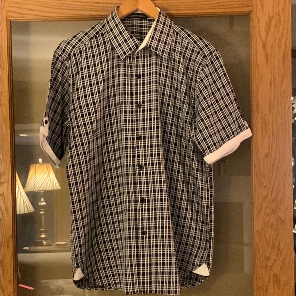 Black and White Casual Button Down Shirt with Plaid Pattern